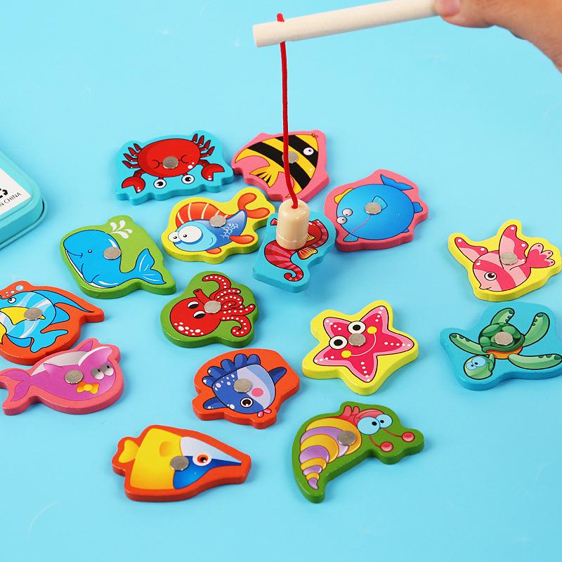 Gioco di Pesca Magnetica in Legno Montessori Puzzle di Pesca Magnetica Giocattoli Educativi Per Bambini Giocattolo per l'Allenamento delle Abilità Motorie