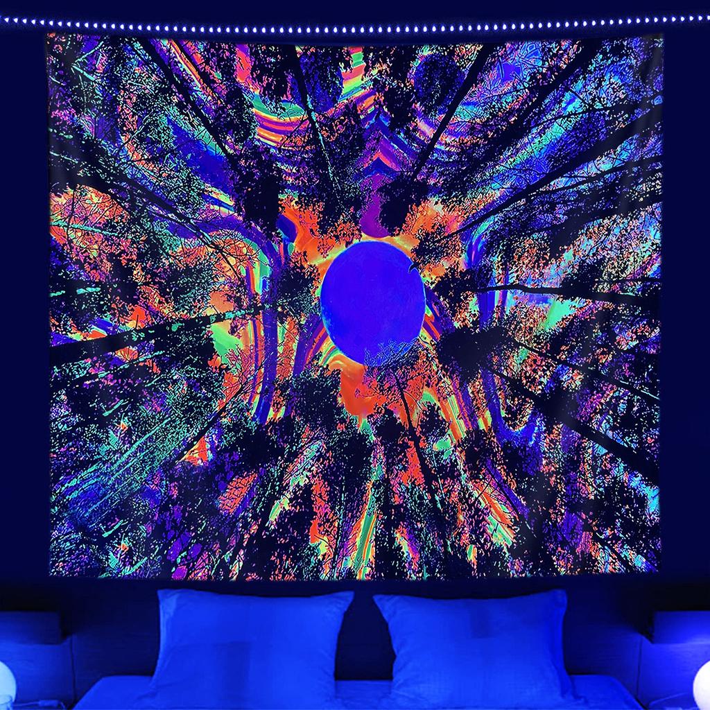 Fluorescent Tapestry UV Night Light Game Controller Mandala Tree of Life Home Room Hanging Cloth T