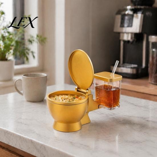 Creative Office Lunch Container Toilet Shaped Ramen Bowl Set, Built-in Drink Cup And Straw Portable Snack Design, Novelty Food Bowl, for Instant