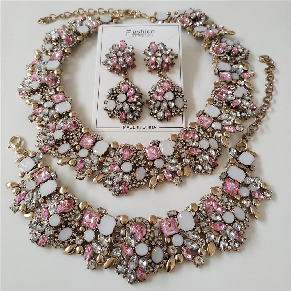 2025 Neue Luxus Kristall Strass Schmucksets Halskette Armbänder Ohrringe Set Damen Indische Hochzeit Braut Statement Schmuck