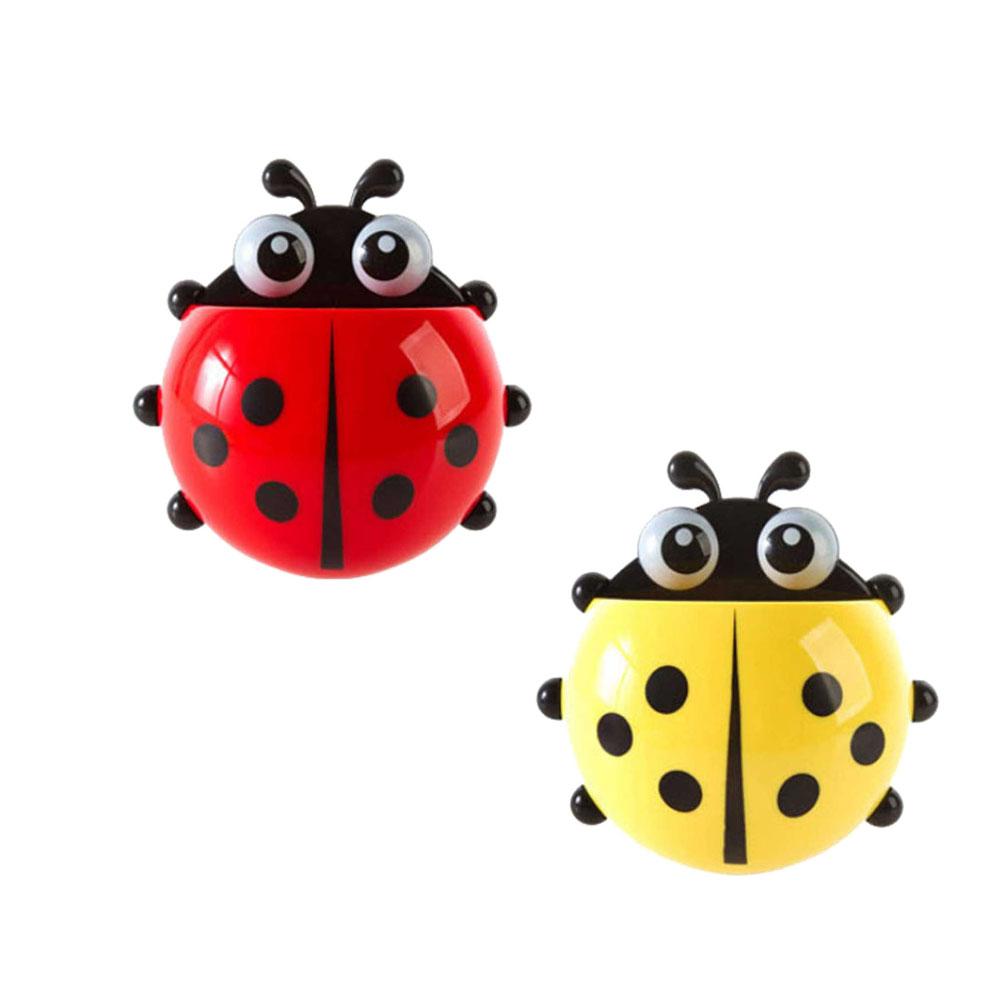 4-colours Cute Ladybug Toothbrush Holder Wall Suction Home Storage Rack Shelves Kids Bathroom Accessories Shelves Suction Cup