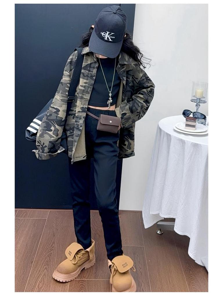 Girls' Camouflage Shirt Jacket: 2025 Spring/Autumn Fashion for Medium & Large Children