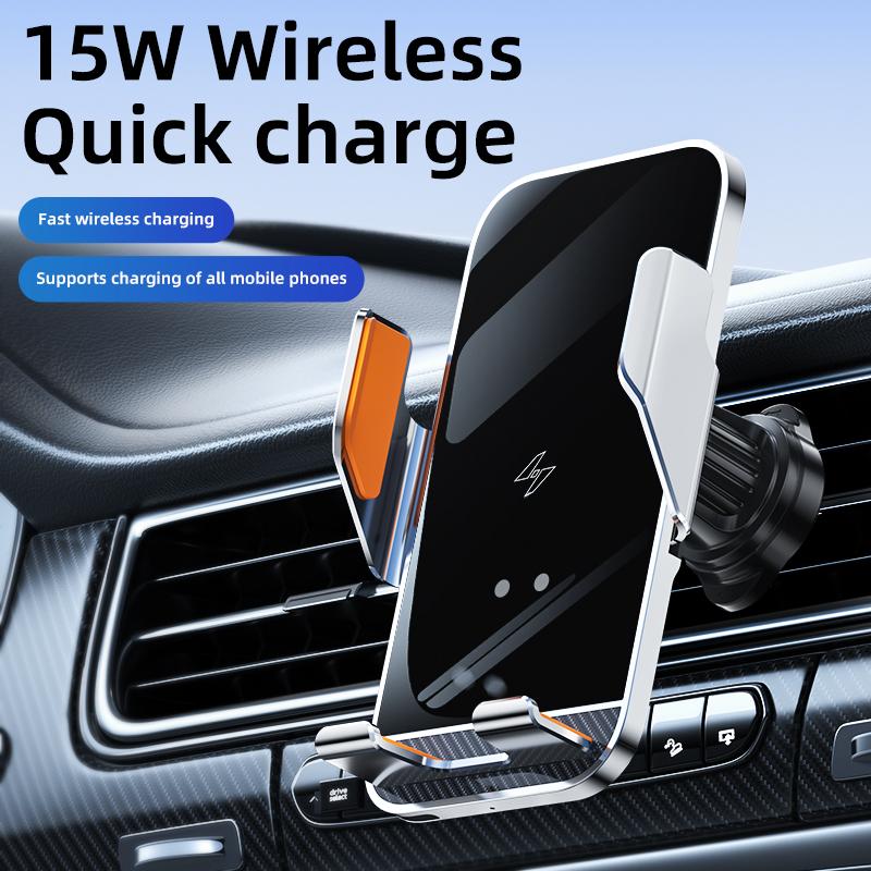C8 Wireless Car Charger, 15 Watt Fast Charging Infrared Sensing Auto Clamping, Aluminum Alloy Body Car Charger Cell Phone Holder