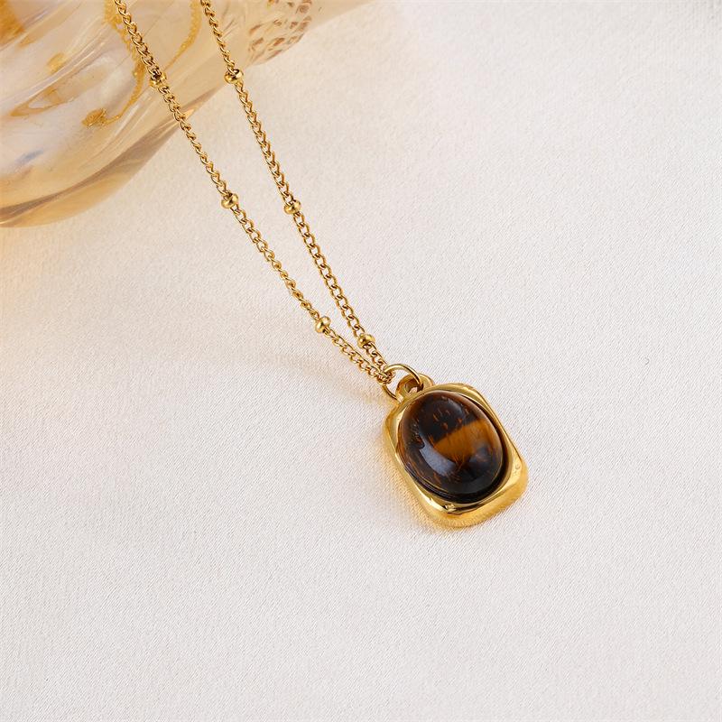 Maillard French Retro Titanium Steel Tiger Eye Pendant Necklace for Women