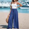 Women's Wide-Leg Solid Color Casual Polyester Pants