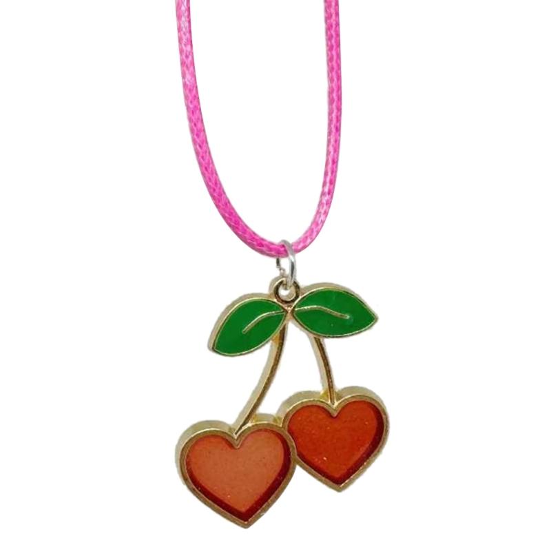 

Модное красное ожерелье-чокер с вишней, милая подвеска с фруктом, цепочка для ключиц, вощеный шнур, эстетичные ожерелья, для вечеринки, дня рождения горячий розовый