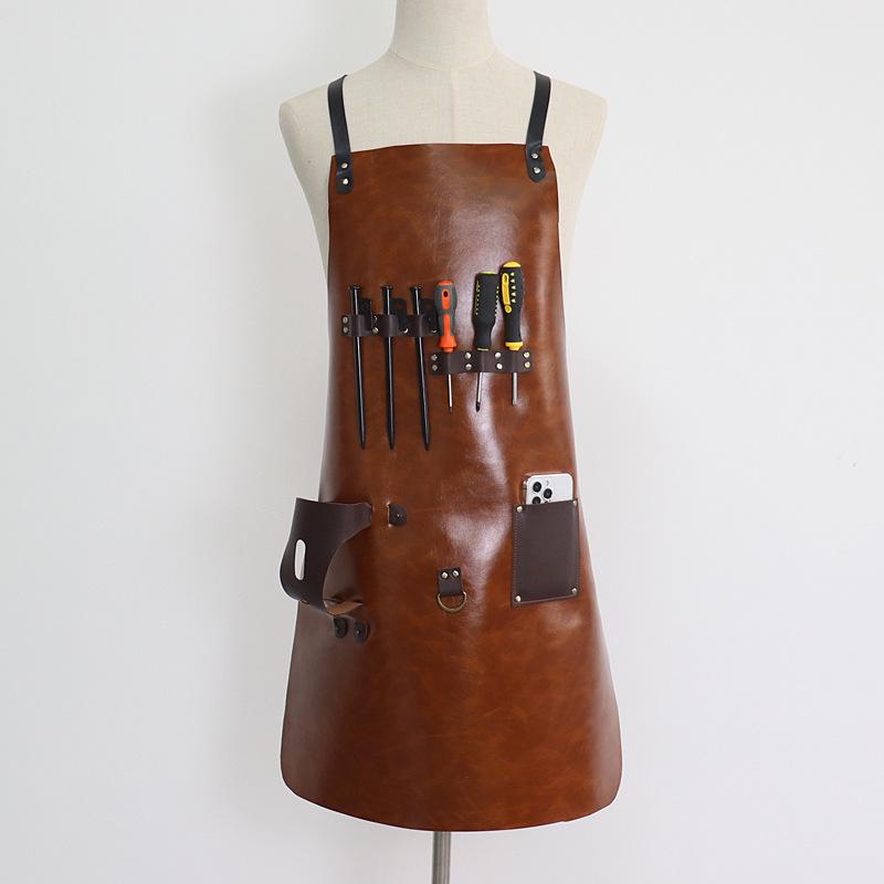 Custom Logo PU Leather Apron: Waterproof, Oil-Proof Cover for BBQ, Baking, & Work