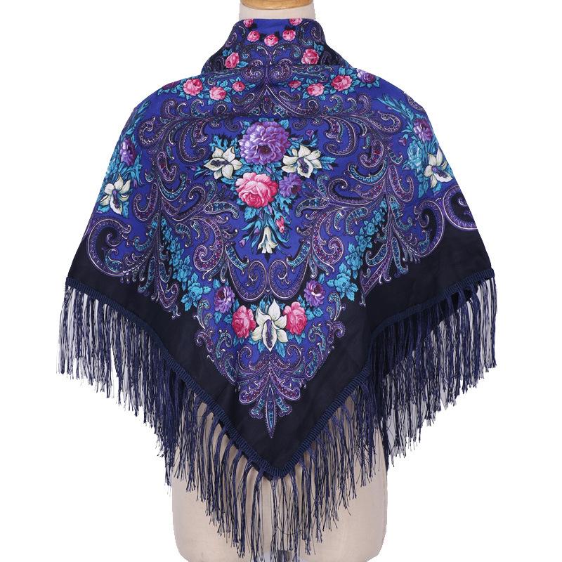 110*110Cm Ethnic Floral Headscarf For Elegant Women Shawl Babushka Bandana Handkerchief Female Head Wraps Print Square Scarves