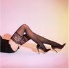 Lace-trimmed long stockings for women, autumn and winter, fleece-lined, warm, matte, non-slip, over-the-knee, thigh-high black stockings