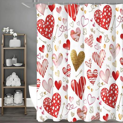 Valentine's Day Love Shower Curtain, Bathroom Decorative Shower Curtain, Waterproof Shower Curtain with Hooks