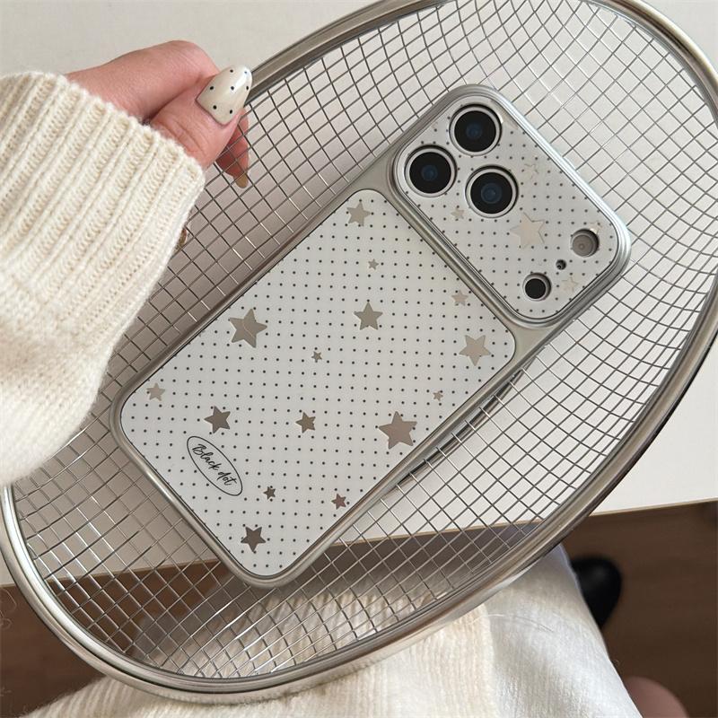 New 2026 Silver Star Polka Dot Phone Case For iPhone 17 Pro 16 15 14 Pro Max with Electroplated Frame Slim Shockproof Cover