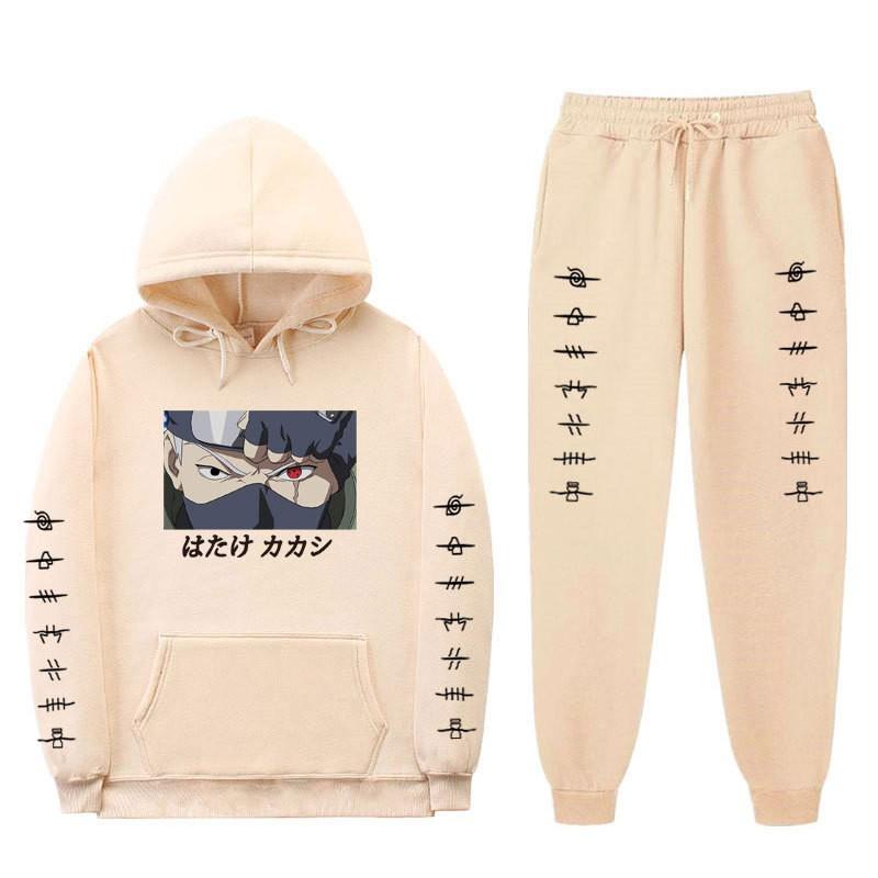 Anime Naruto Kakashi Sharingan Hooded Fleece-lined Unisex Sweatshirt Set Winter Casual Wear