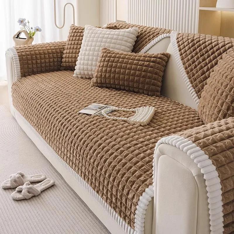 Îngroșați pernă de canapea de flanel în carouri Pernă de canapea anti-alunecare Sufragerie de toamnă iarnă Husă de canapea Cotiera spătar prosop