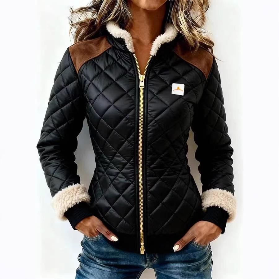 Women's Stand Collar Long Sleeve Quilted Jacket Regular Fit Fleece Trim Winter Puffer Coat
