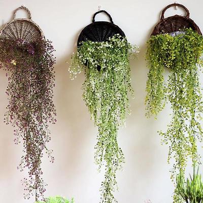 Natural Grass Hanging Vase Storage Basket Flower Basket Rattan Garden Wall Decorative Arts Crafts