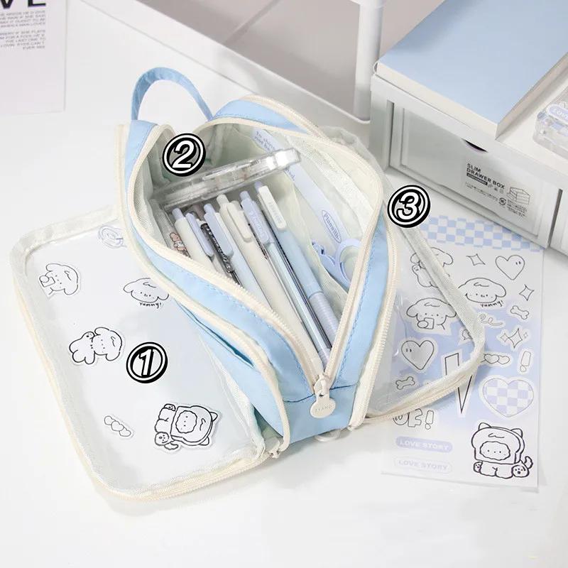 1 Piece Lovely Pencil Case Fashion Solid Color Series Pencil Bag Transparent High Capacity Stationery Storage Bag Student