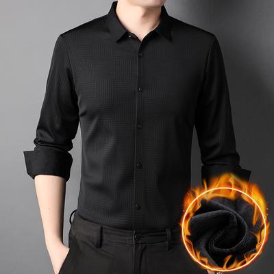Camicia a maniche lunghe in pile con risvolto, casual e aderente, da uomo, per autunno e inverno