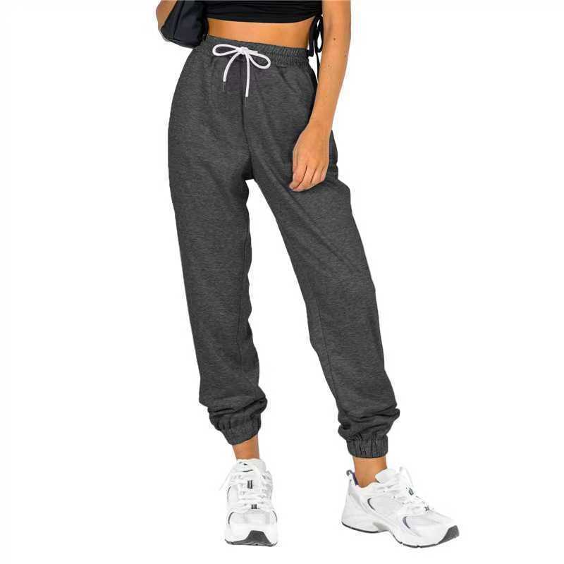Women's solid color high-waisted sports and casual sweatshirt pants