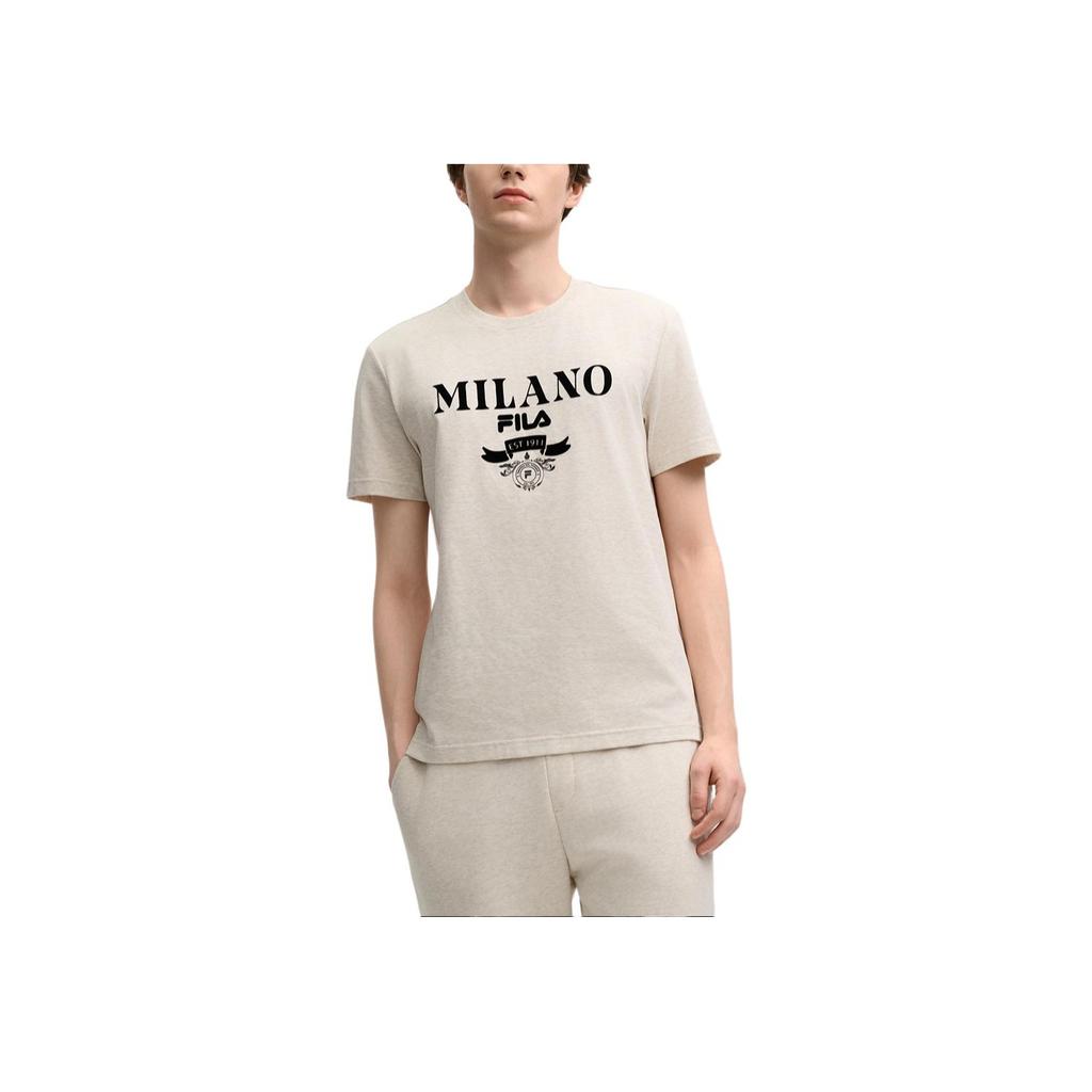 Fila Milano American Vintage Comfortable Knit Letter Short Sleeve T-Shirt Men Tops Light-Khaki Flower-Gray F11M515102FLK