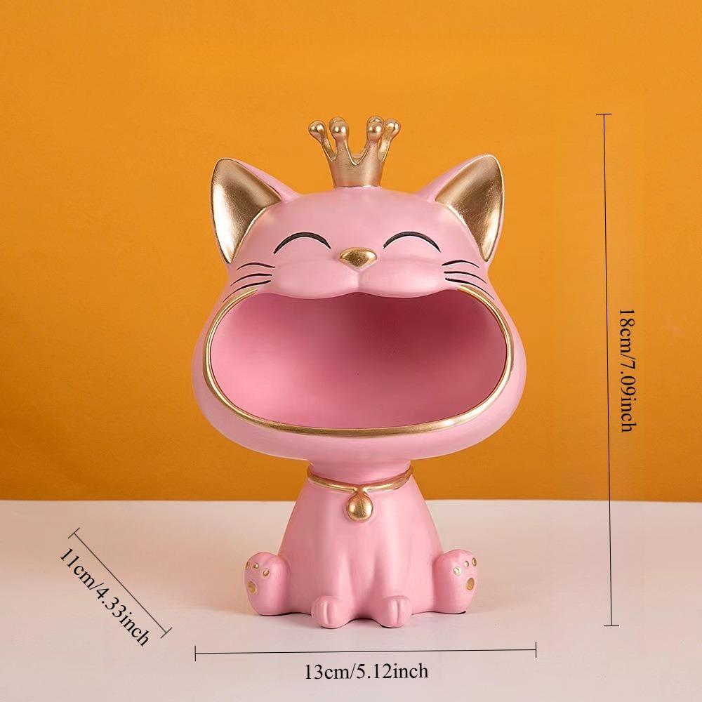 For Resin Crown Cat Bigmouth Cat Storage Desktop Decoration Ornament Entryway Key Snack Storage Handicrafts Animal Model Collect