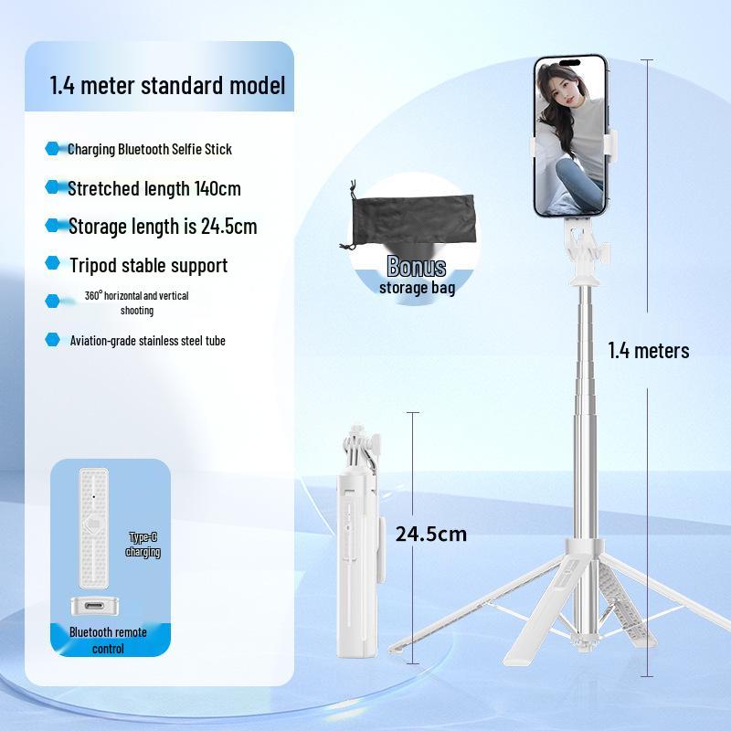 Πολυλειτουργικό Selfie Stick από Κράμα Ψευδαργύρου: Τετράποδο Στήριγμα Κινητού για Γραφείο και Δάπεδο, Συμβατό με Bluetooth για Φωτογραφία & Ζωντανή Μετάδοση.