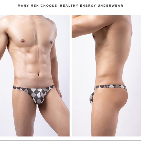 Pánská tanga Károvaný potisk Sexy každodenní nošení Pánské elastické pas G-string kalhotky