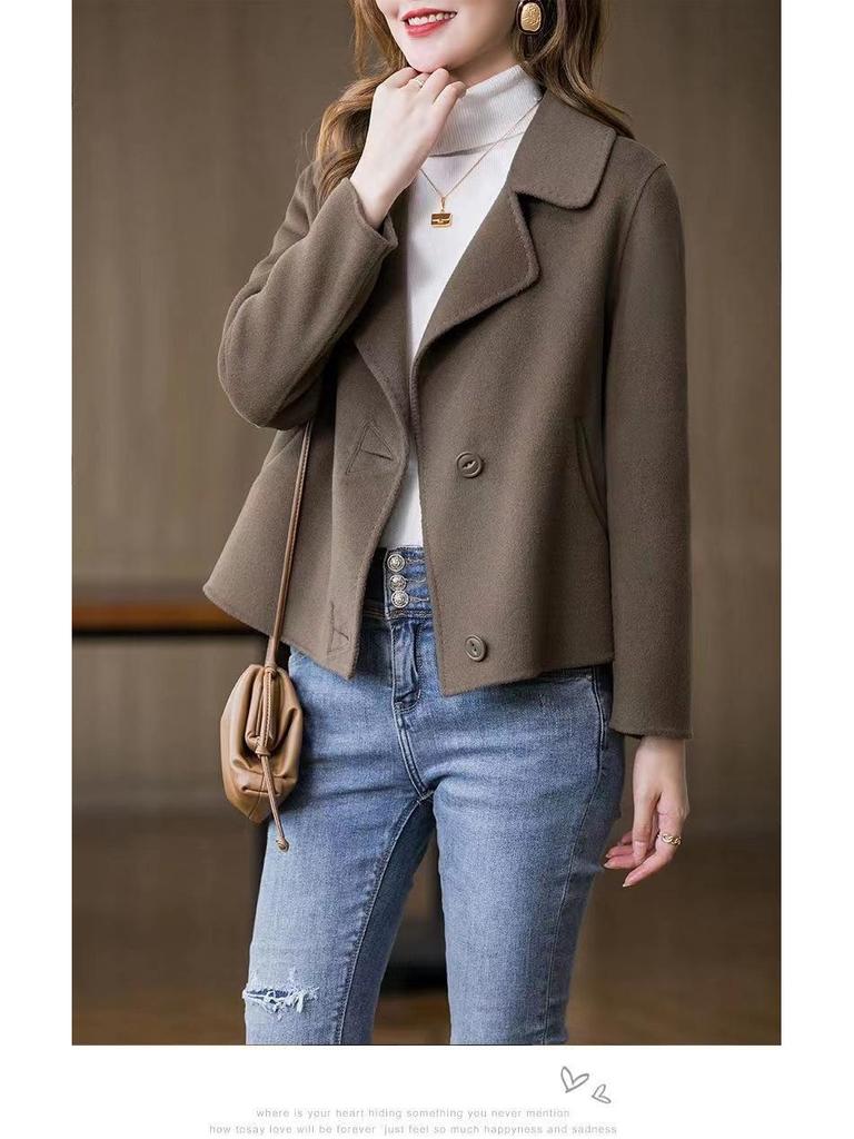 Dam Petite Dubbelsidig Ull Höstkappa - Trendiga 2025 Korta Ytterkläder