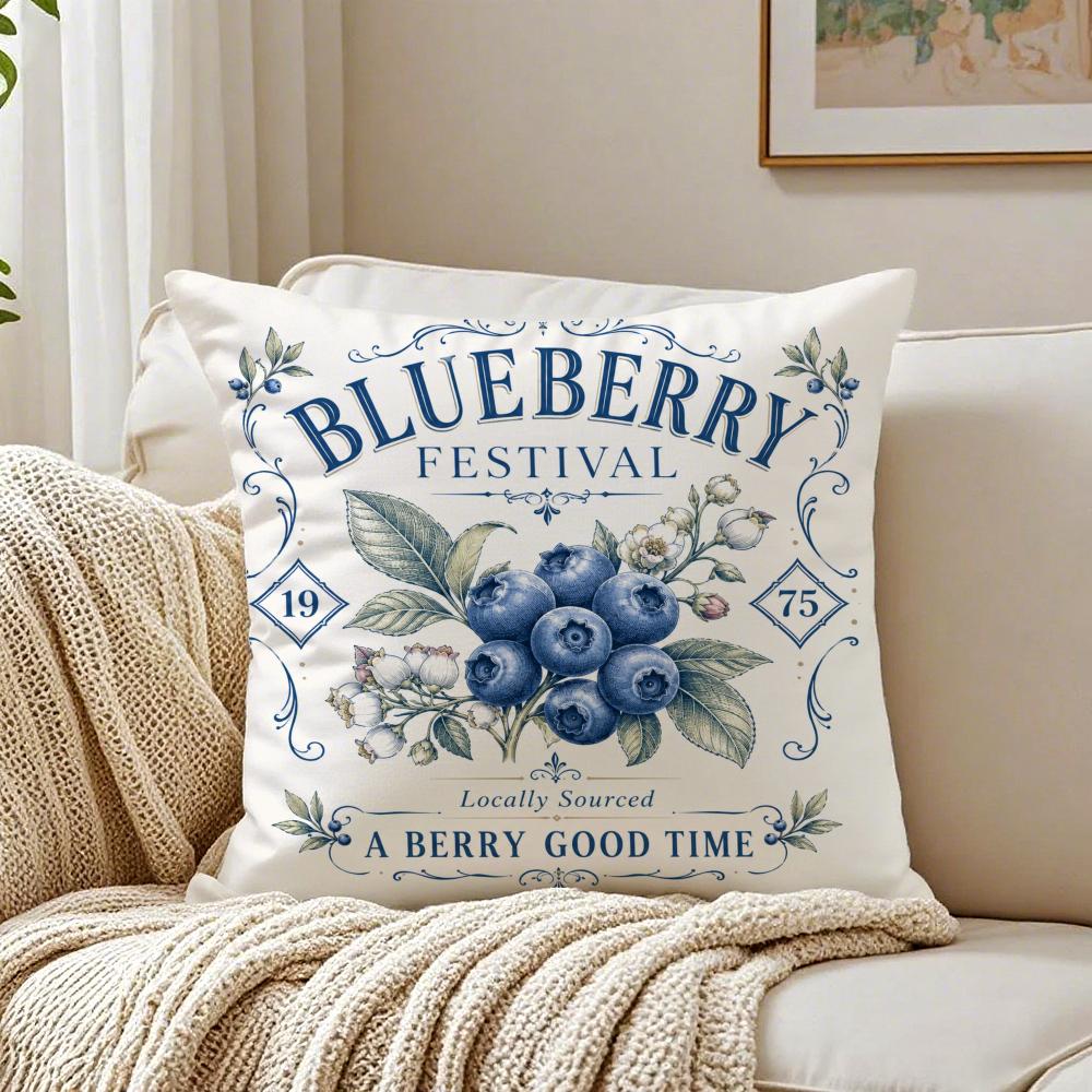 Blueberry Festival Vintage Retro Style Cushion Cover Breathable Cushion Covers Machine Washable Wrinkle-Resistant Soft Durable