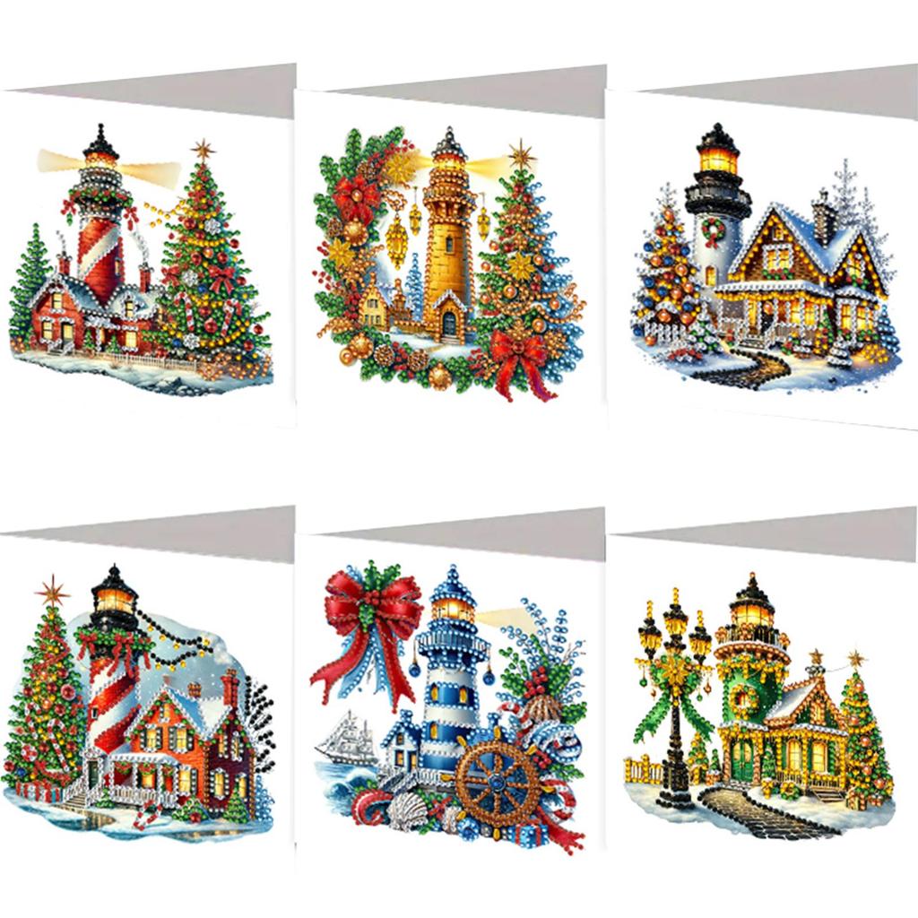 6pc/Set Diamond Painting Christmas Cards DIY Diamond Art Cards Christmas Snowman Flower Theme Greeting Card Blessings and Wishes