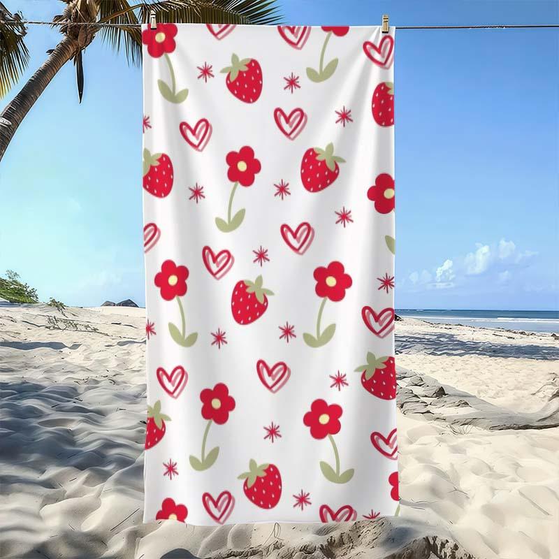 Telo Mare con Fantasia Cuori di Fragola, Telo Mare Super Assorbente, Comodo e Pratico Asciugamano da Nuoto ad Asciugatura Rapida, Spesso