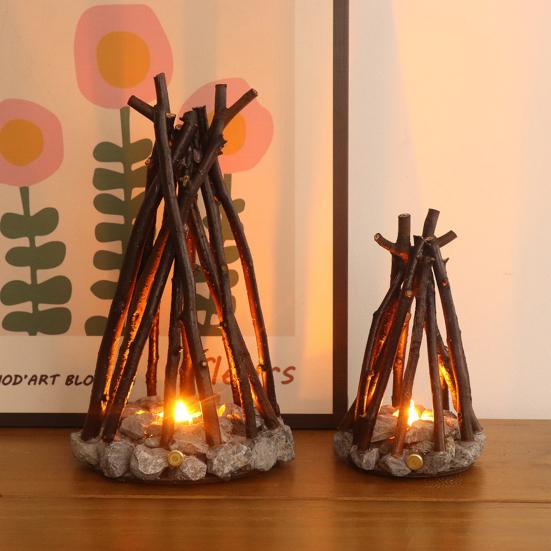 Campfire Night Light LED Wooden Dimmable Table Lamp with 3 Lighting Modes