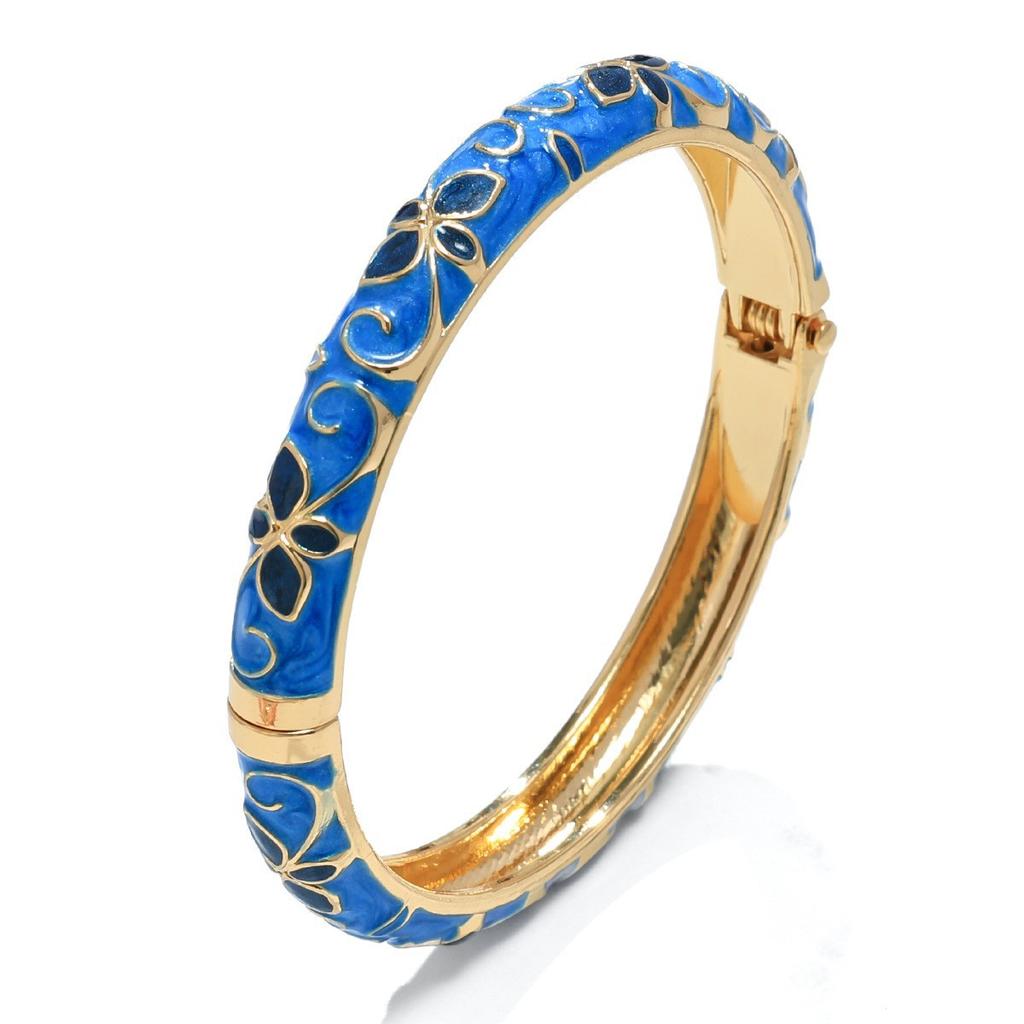 Vintage Palace Fresh Colorful Oil Drop Clover Five-Petal Flower Open Bangle Stackable Bracelet Jewelry for Women