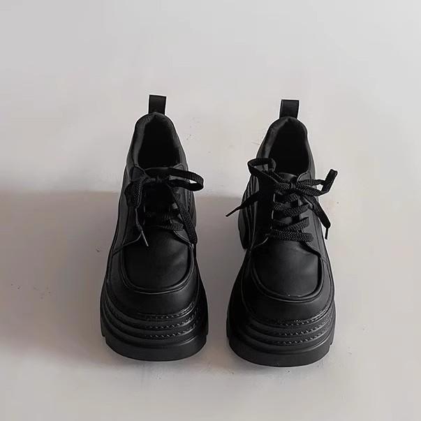 2025 spring new small thick-soled heightening small leather shoes women's lace-up versatile British style muffin loafer single shoes