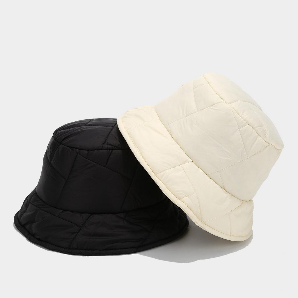 ins new soft and warm plaid simple down cotton basin hat women's tide autumn and winter solid color small fresh bucket hat