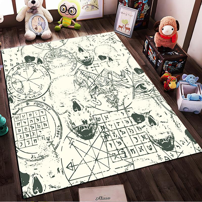 Occult Symbols and Skulls Pattern Rug Non-slip rug suitable for living room and bedroom sofas