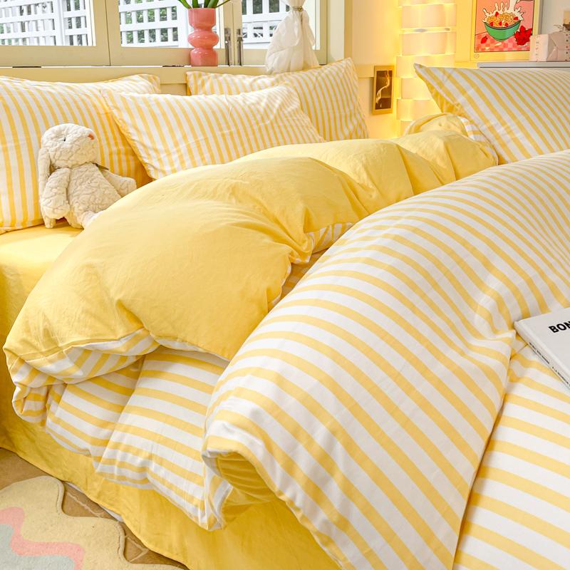 3pcs Yellow Stripe Duvet Cover Modern Geometry Bedding Set Fashion Home Comforter Cover Polyester Quilt Cover with 2 Pillowcases