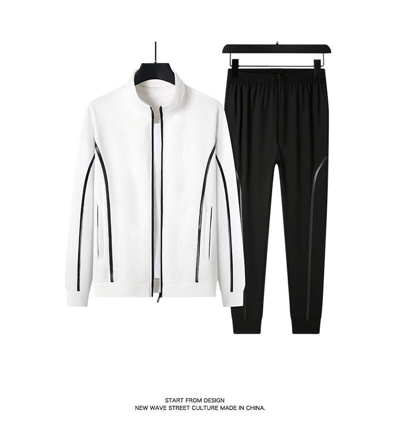 Men's Plus Size Cotton Casual Sports Set - Spring/Autumn Stand Collar Jacket & Two-Piece Trend