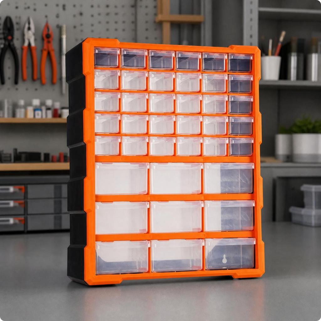 Parts Organizer Cabinet Transparent with Removable Dividers Solid Components Storage