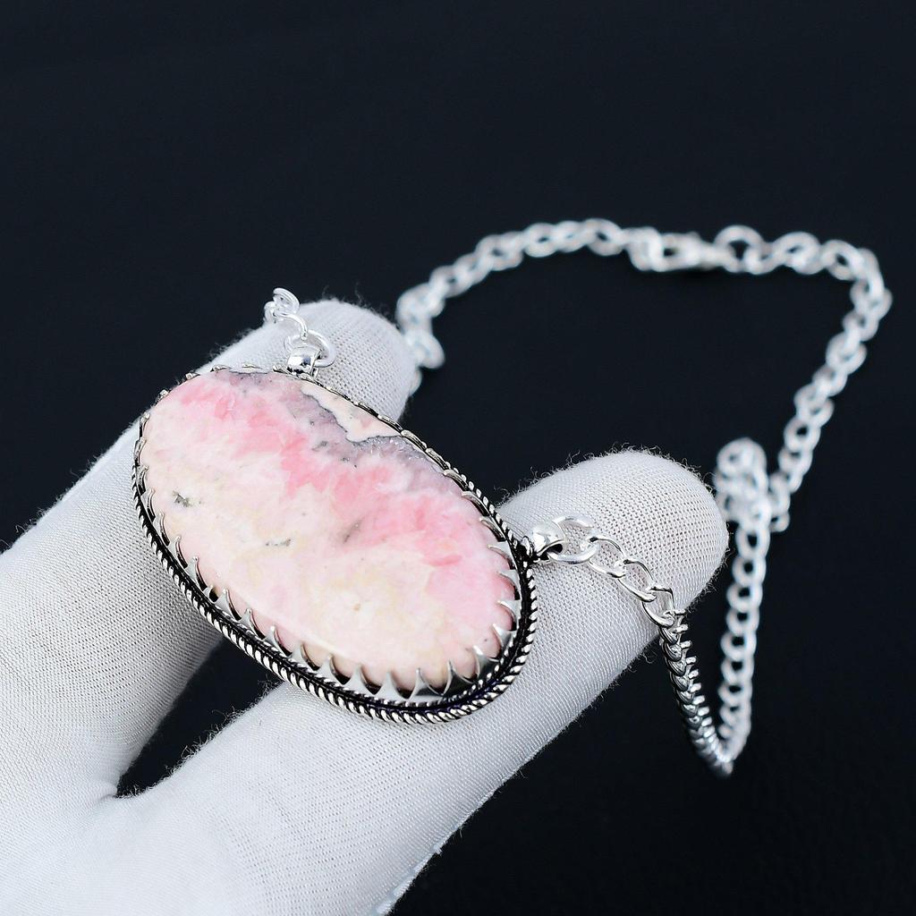 Natural Rhodochrosite Gemstone Jewelry Necklace, Rhodochrosite 925 Sterling Silver Charm Necklace For Wedding Gift, Necklace For Women