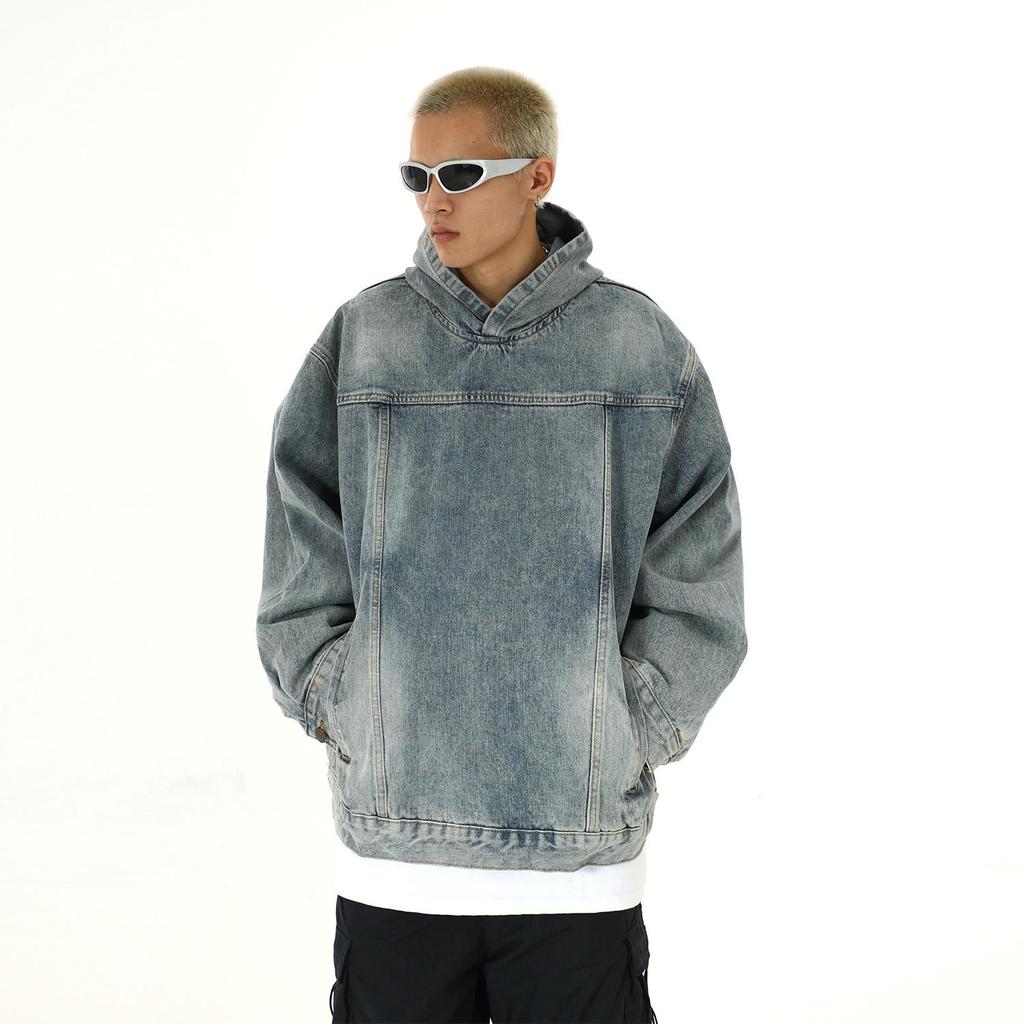 Felpa con cappuccio unisex in denim pesante lavato - Trendy, versatile e casual pullover