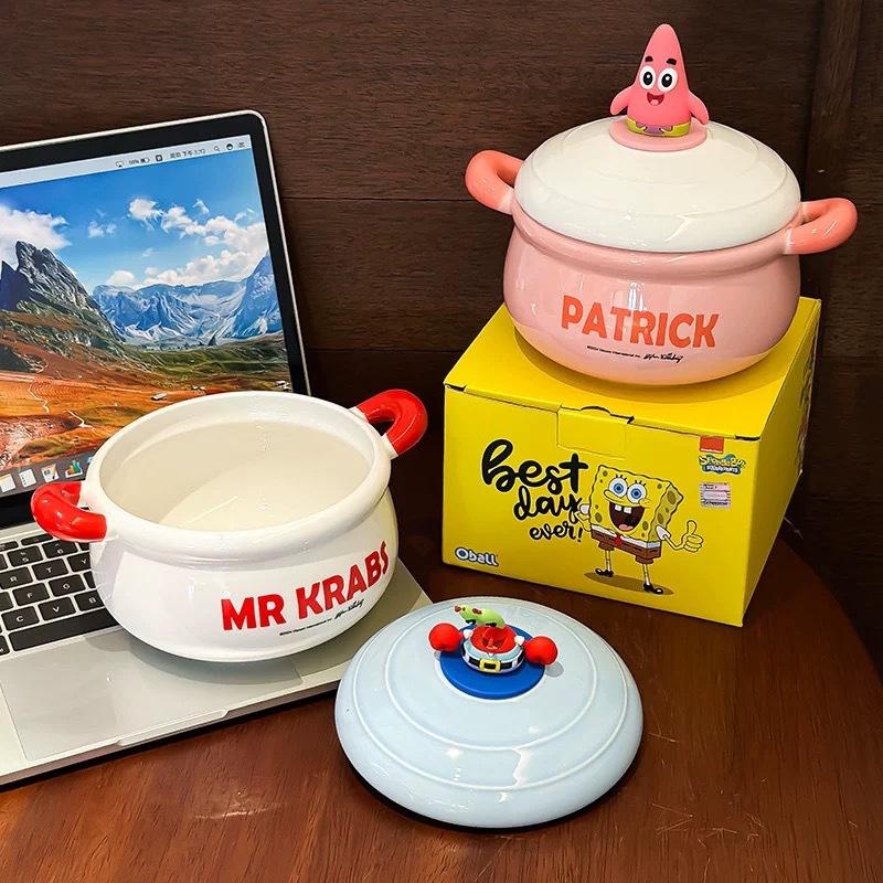 Cute Crab Boss Binaural Instant Noodle Bowl With Cover Dormitory Home Student Ceramic Soup Bowl Haiji Baby Hand Gift