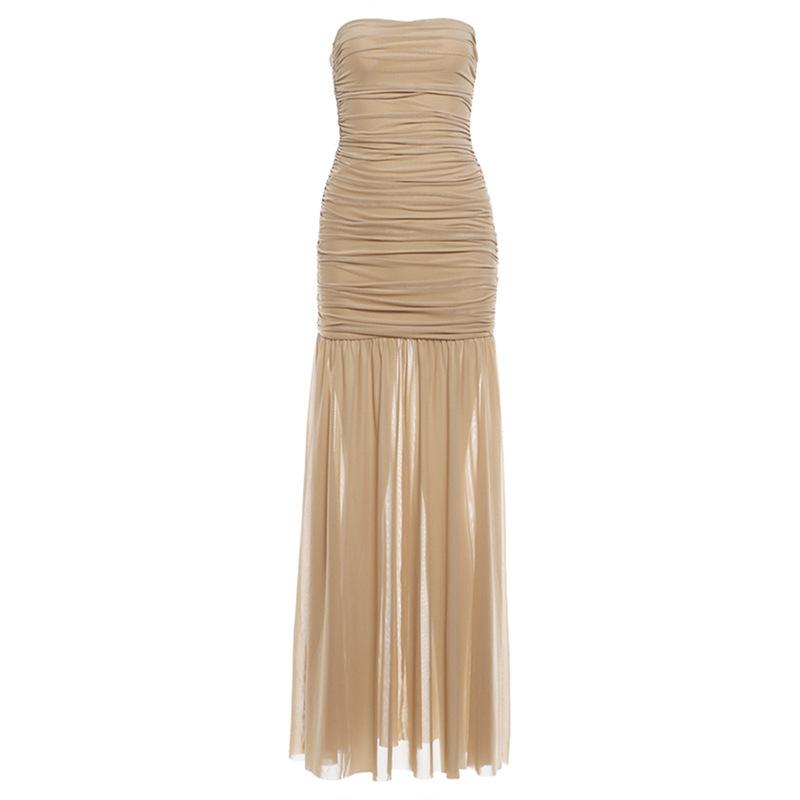 2026 is comparable to the new summer elegant temperament personalized fashion design tube top solid color medium and long dress