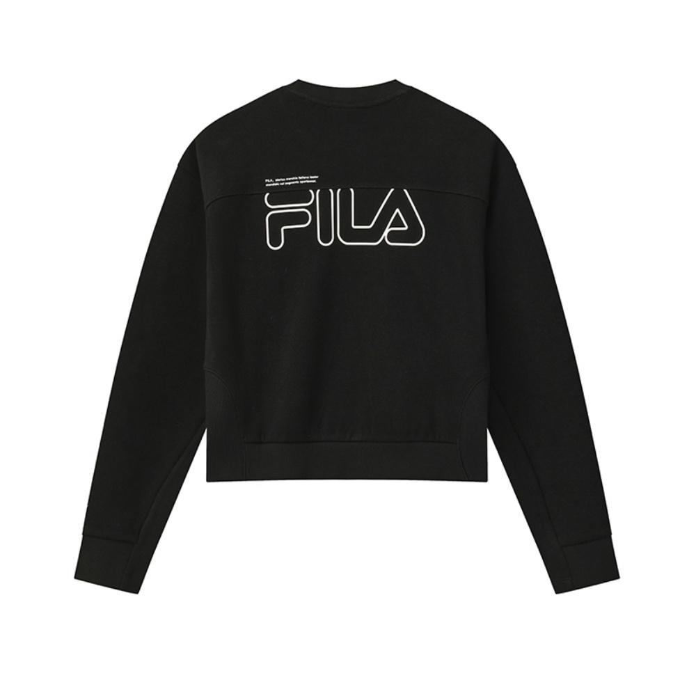Fila Original Simple Personality Trendy Fashion Retro Sports Casual Short Round Neck Pullover Sweatshirt Women Sweatshirt Black F11W549203FBK