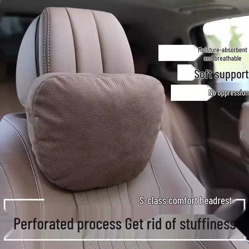 Super Soft Mercedes S Maybach-Style Suede Velvet Headrest Pillow Pair for Summer Neck Protection