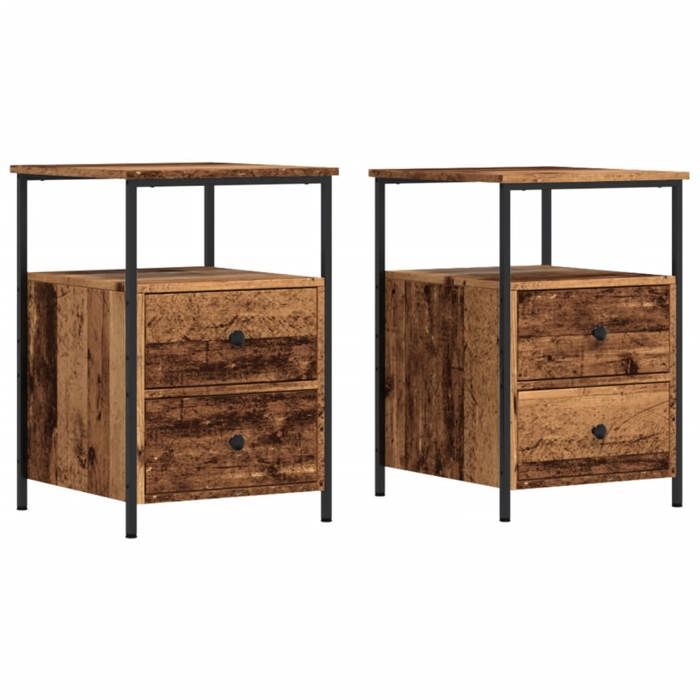 VidaXL Tables de chevet 2 pcs vieux bois 34x35,5x50 cm bois ingénierie, meuble de chevet, table d'appoint, armoire de lit, 857259