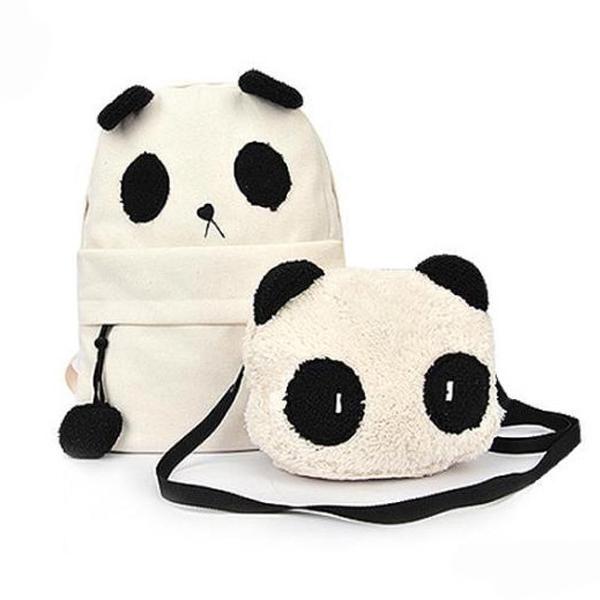 Panda Backpack Kawaii Cute White Black Bag Purse Animal Fluffy