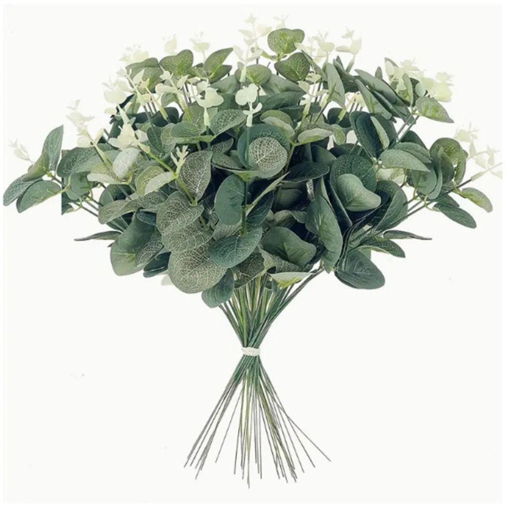 20Pcs Decoration Artificial Eucalyptus Leaves Bendable Silk Eucalyptus Leaf Bridal Bouquet