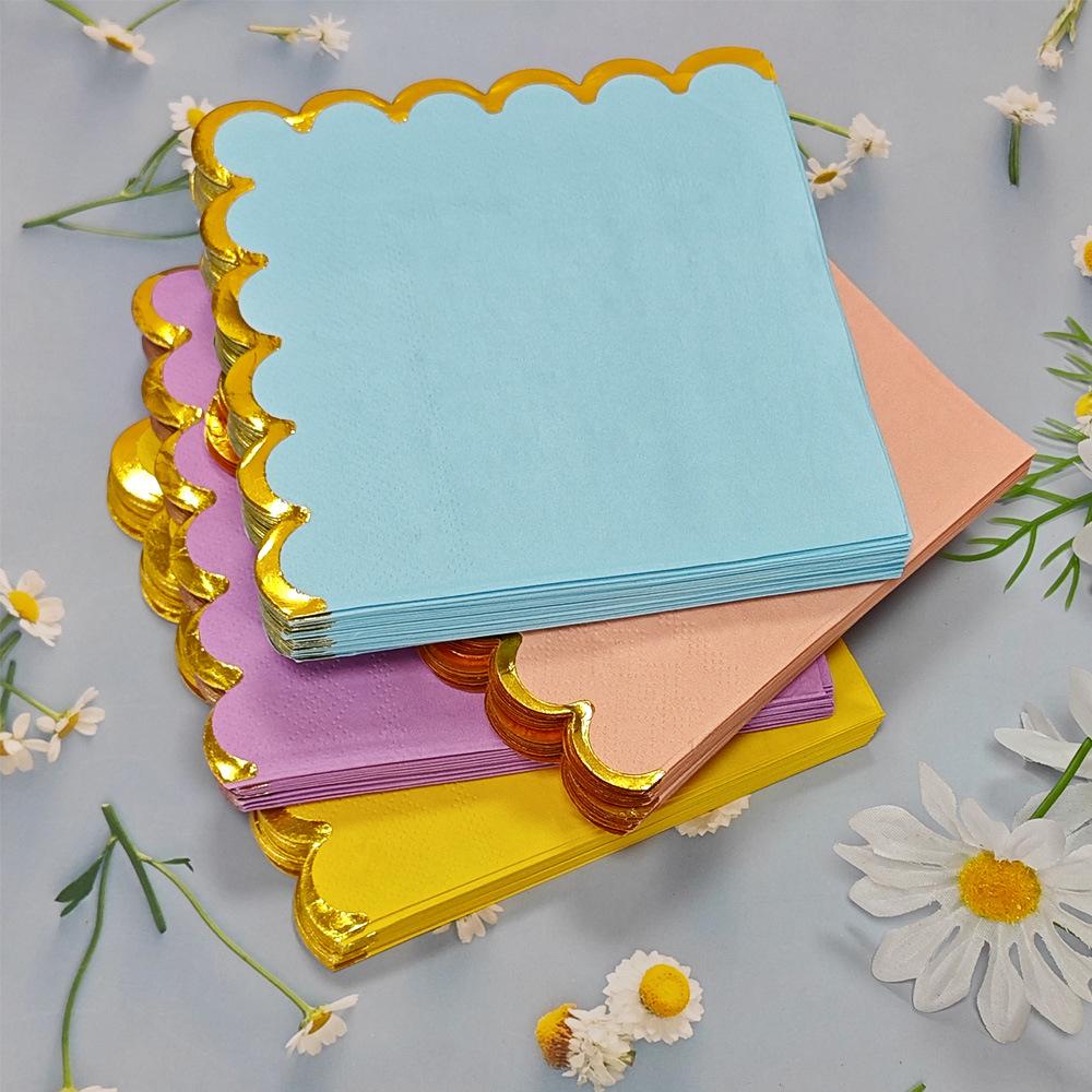 50Pcs Disposable Napkins Party Solid Color Lace Hot Stamping Square Handkerchiefs Holiday Parties Birthday Decoration Tissues