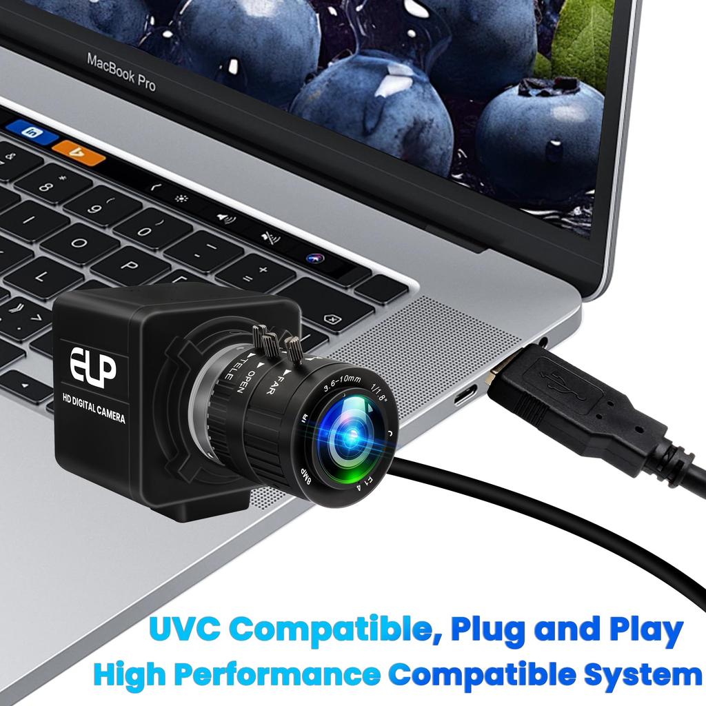 ELPCAM USB-kamera 4K 120fps 1080P Høyhastighets golfsvingkamera 12 megapiksel USB-webkamera med 3X manuell optisk zoomlinse PC-kamera Plug and Play Live