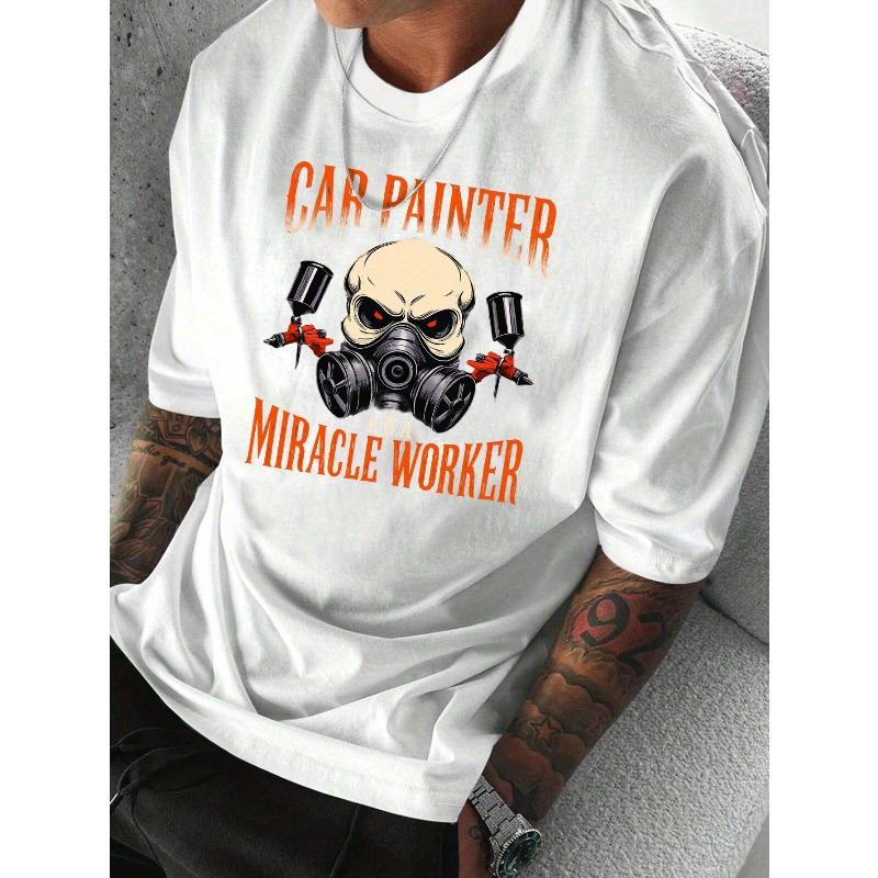 European sizes Men's Outdoor Style Casual  Spray Painter Miracle Worker Graphic Letter Print T-Shirt